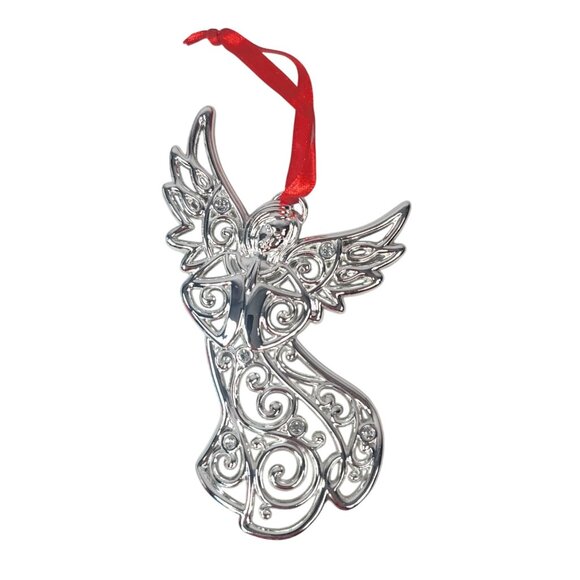 Lenox Sparkle and Scroll Ornament Clear Angel Silver Plated 4.8" NEW WITH BOX - Picture 2 of 9